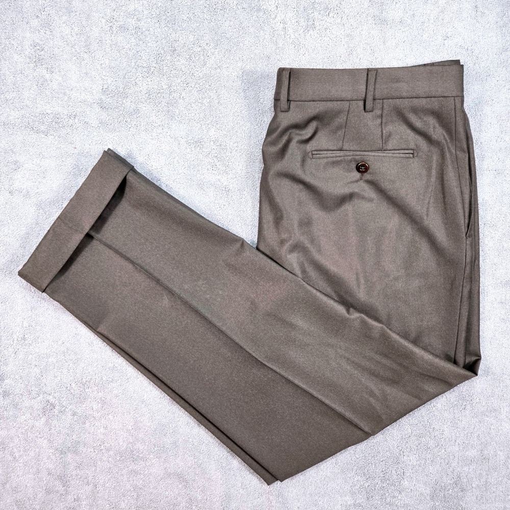 Zanella Dress Pants Men 38 Brown Excellent Devon Wool Cuffed Made in Italy
